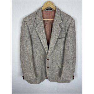 Harris Tweed Herringbone Sport Coat Blazer Men’s 44R Gray Beige Scotland